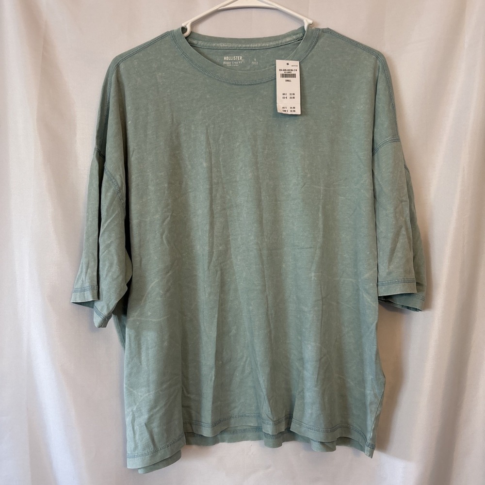 NWT Hollister Baggy Crop Fit T-Shirt Men/Women Sage Acid Wash Oversized S